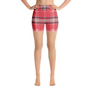 Plaid Green Pink Burgundy Yoga Shorts